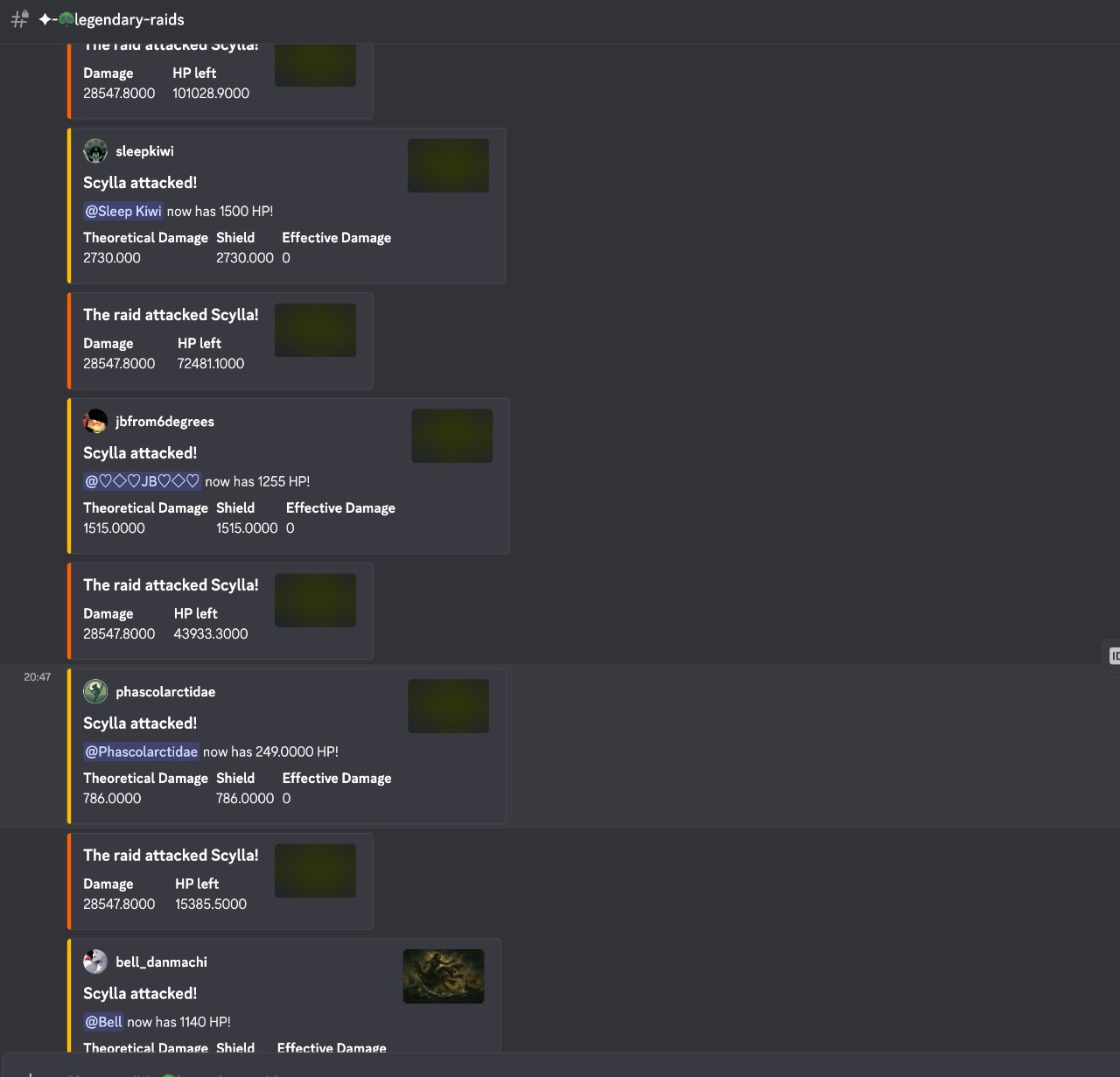 A legendary raid in progress in Discord