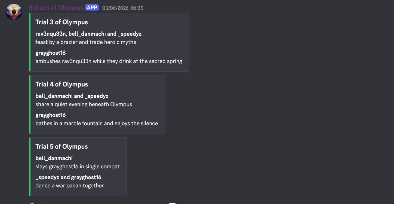 Trials of Olympus minigames in Discord